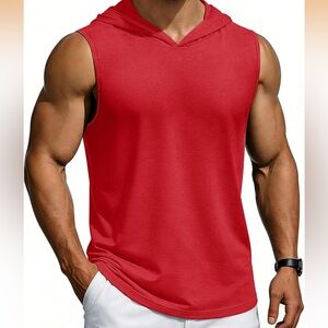 NWT. Men's Red Sleeveless Hoodie Tank Top